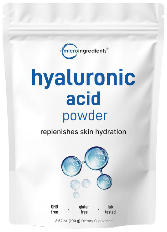 Pre-Order | Arrives in 5–10 Days – Micro Ingredients Hyaluronic Acid Serum Powder, 100 Grams | Low Molecular Weight, Cosmetics Grade | Skin Hydration and Moisture Support Supplements | Vegan, Water Soluble (Within 2 Hours)