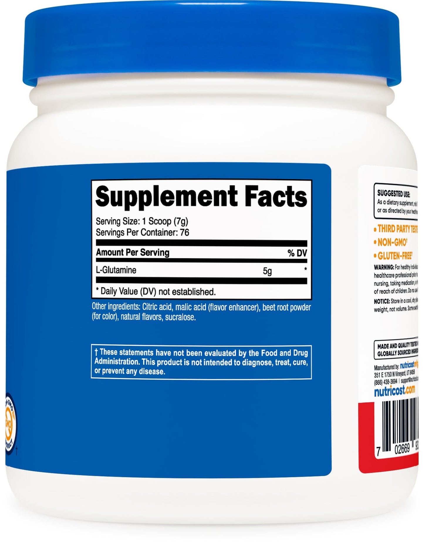 Pre-Order | Arrives in 5–10 Days – 
Nutricost L-Glutamine Powder 500 Grams (Fruit Punch)