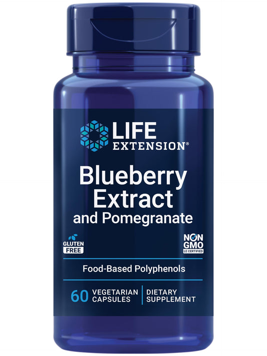 Pre-Order | Arrives in 5–10 Days – Life Extension Blueberry Extract and Pomegranate, arterial Health Support, antioxidant Defense, Gluten-Free, Non-GMO, Vegetarian, 60 Vegetarian Capsules
