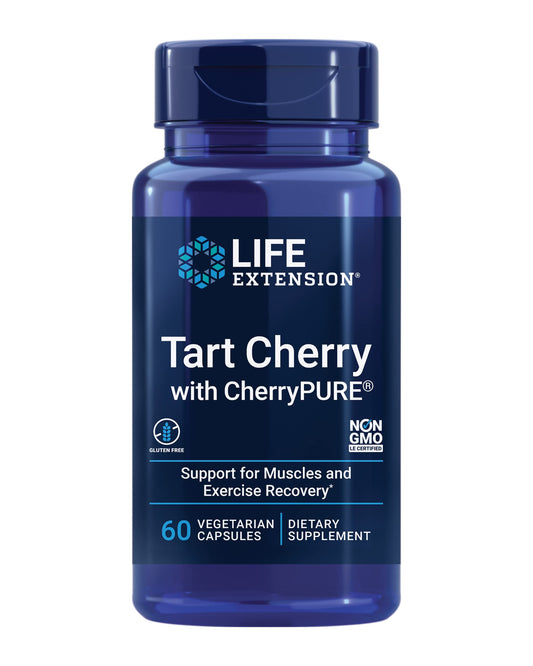 Pre-Order | Arrives in 5–10 Days – Life Extension Tart Cherry with CherryPURE®, anthocyanins, oxidative Stress, Muscle Recovery, Exercise Support, Muscle Comfort, Vegetarian, Gluten-Free, Non-GMO, 60 Capsules