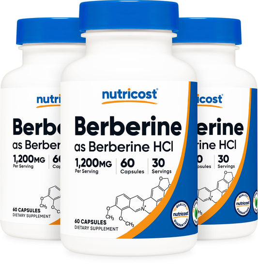 Pre-Order | Arrives in 5–10 Days – Nutricost Berberine HCl 600mg, 60 Vegetarian Capsules - Gluten Free & Non-GMO (3 Bottles)
