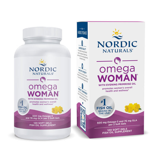 Pre-Order | Arrives in 5–10 Days – Nordic Naturals Omega Woman, Lemon - 120 Soft Gels - 500 mg Omega-3 + 800 mg Evening Primrose Oil - Healthy Skin & Optimal Wellness - Non-GMO - 60 Servings