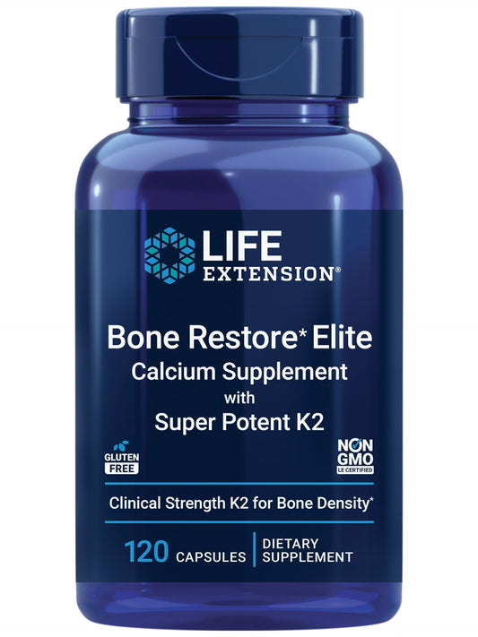 Pre-Order | Arrives in 5–10 Days – Life Extension Bone Restore Elite Calcium Supplement with Super Potent K2, Calcium, Vitamin D3, Magnesium, Boron, zinc, Vitamin K2, for Bone Health, Gluten-Free, Non-GMO, 120 Capsules