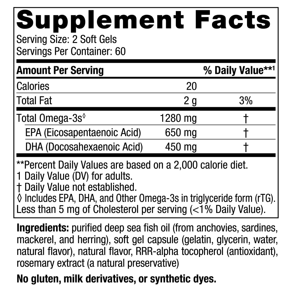 Pre-Order | Arrives in 5–10 Days – Nordic Naturals Ultimate Omega, Lemon Flavor - 120 Soft Gels - 1280 mg Omega-3 - High-Potency Fish Oil Supplement with EPA & DHA - Promotes Brain & Heart Health - Non-GMO - 60 Servings