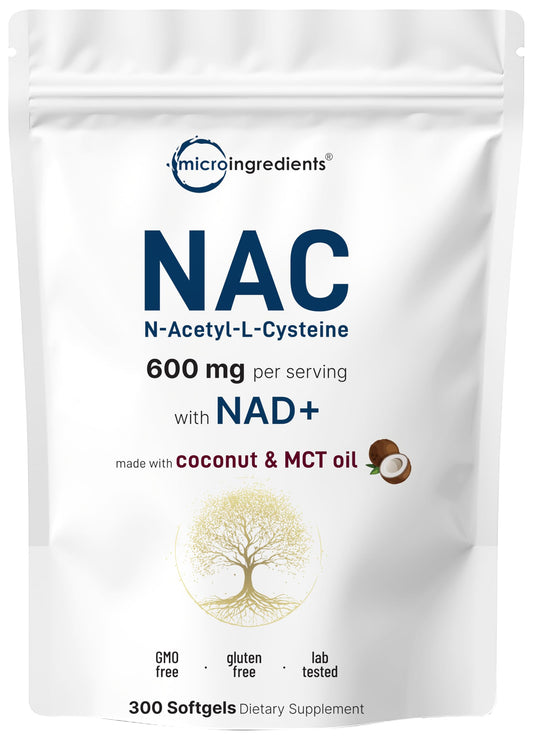 Pre-Order | Arrives in 5–10 Days – NAC 600mg with NAD+, 300 Coconut MCT Oil Softgels | N Acetyl L Cysteine & Nicotinamide Forms for Better Absorption | Antioxidant Supplement | Promotes Energy & Youthful Aging | Non-GMO