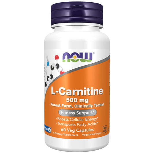 Pre-Order | Arrives in 5–10 Days – NOW Foods Supplements, L-Carnitine 500mg, Purest Form, Amino Acid, Fitness Support*, 60 Veg Capsules