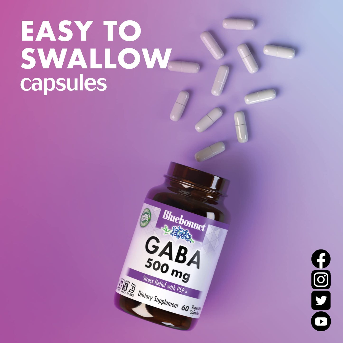 Pre-Order | Arrives in 5–10 Days – BlueBonnet Nutrition GABA 500mg, for Stress Relief*, Supports Relaxation*, Kosher, Vegan, Gluten-Free, Soy-Free, Non-GMO, 120 Count, 120 Servings