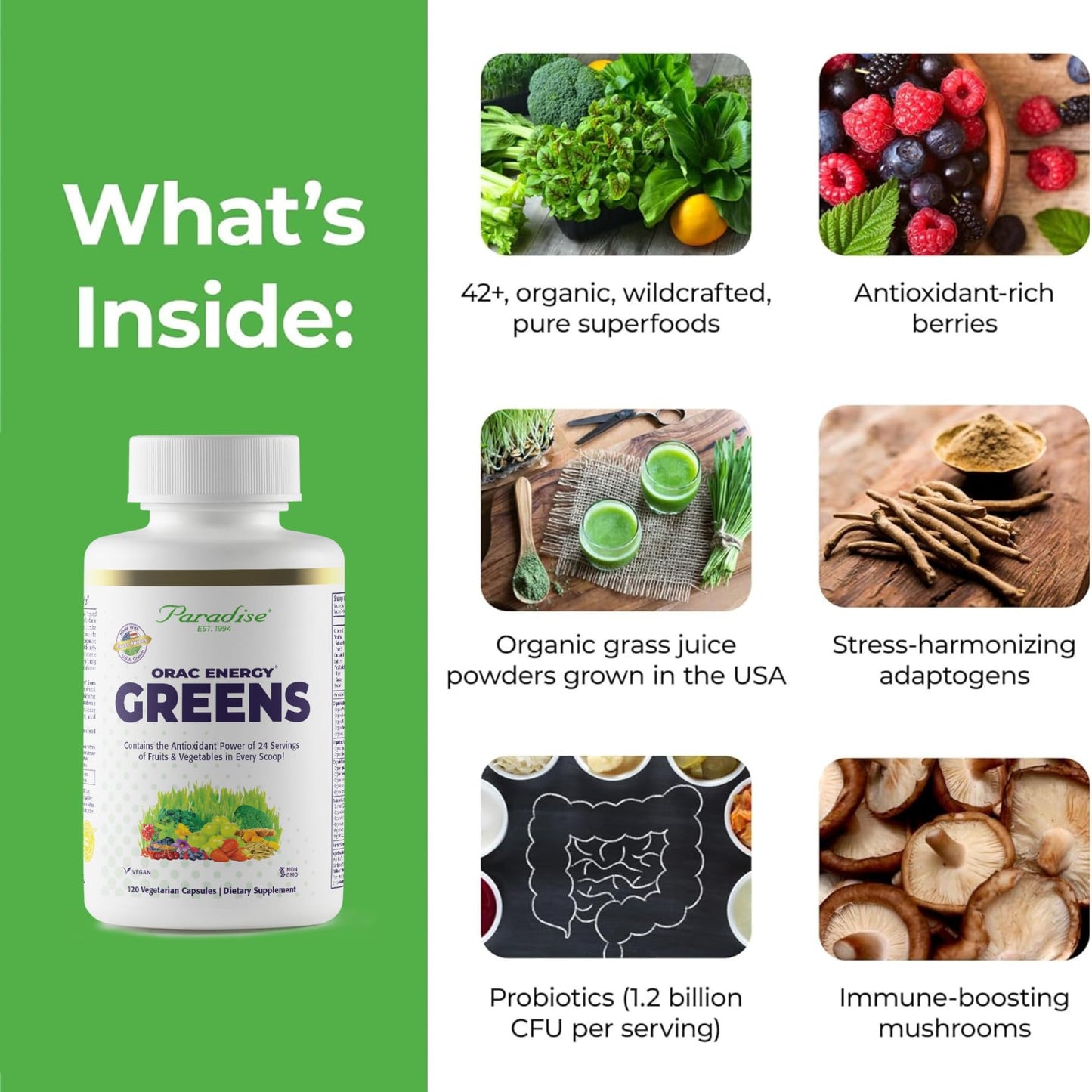 Pre-Order | Arrives in 5–10 Days – Paradise Herbs, ORAC Energy, Superfood Capsules, Includes Over 42 Organic & Wild-Crafted Ingredients, Probiotics & Enzymes, 120