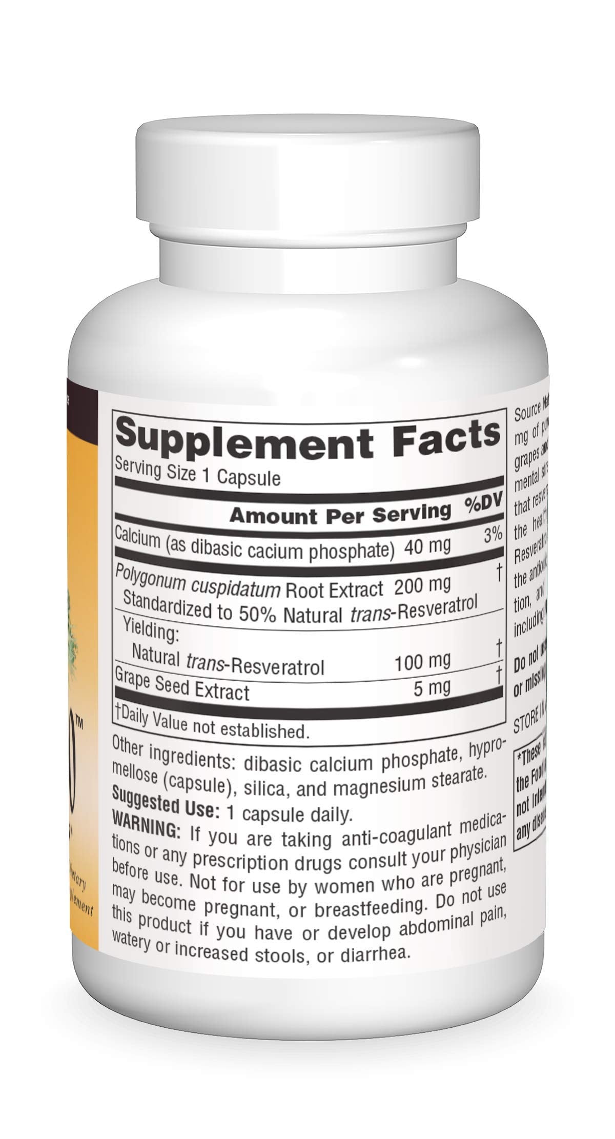 Pre-Order | Arrives in 5–10 Days – Source Naturals Resveratrol 100, for Heart and Healthy Aging* 100 mg - 120 Vegetarian Capsules