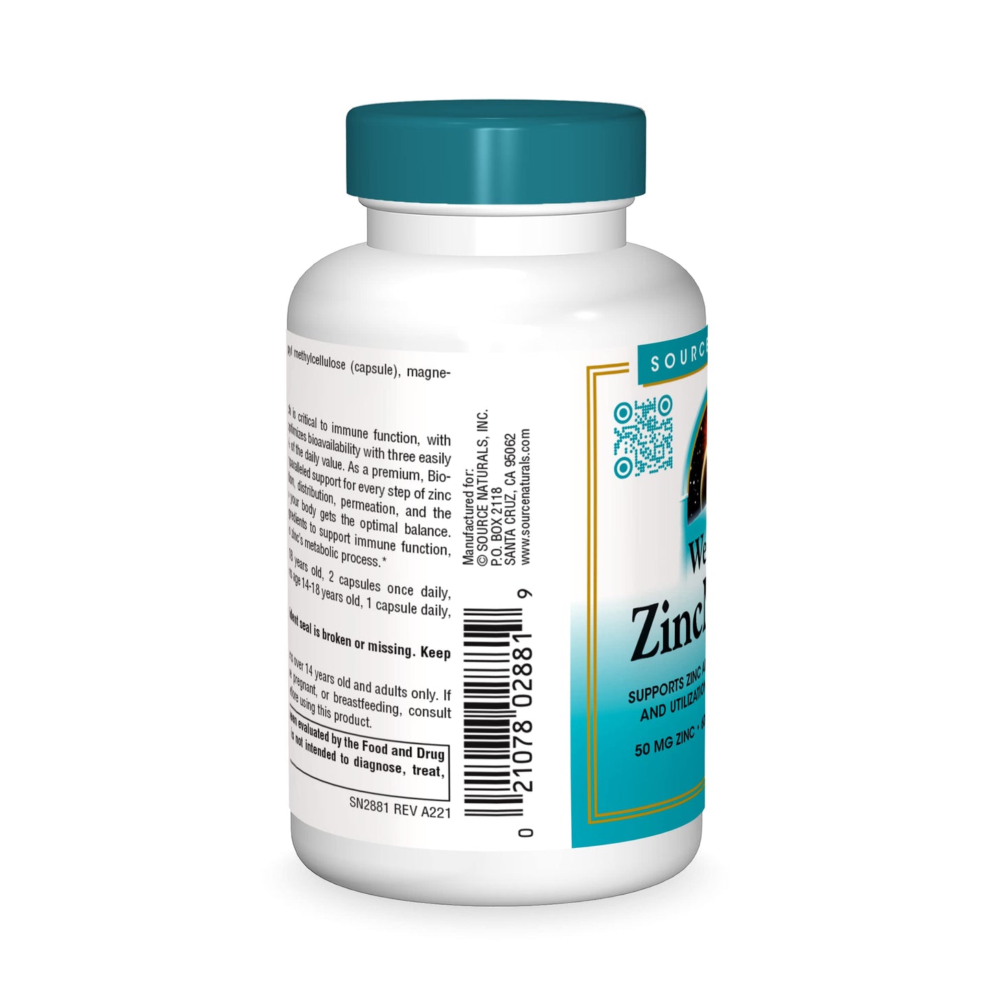 Pre-Order | Arrives in 5–10 Days – Source Naturals Wellness ZincMunity, Supports Zinc Absorption, Metabolism and Utilization for Immune Heath*, 50 mg Zinc - 60 Vegetarian Capsules