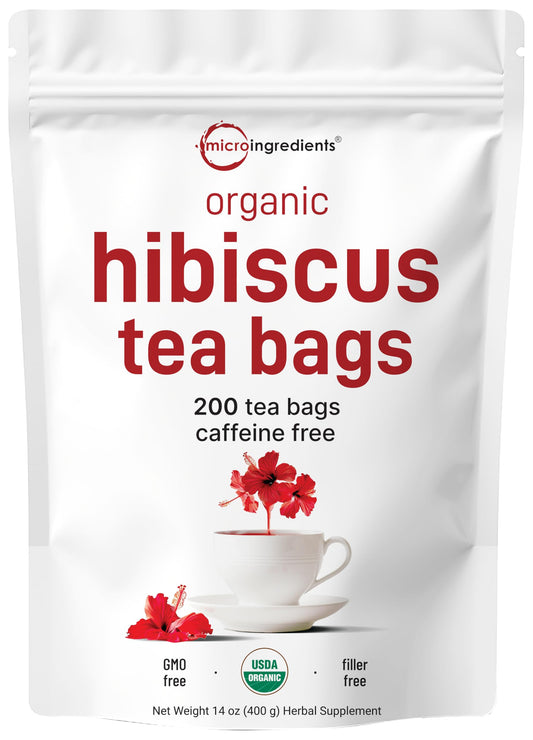 Pre-Order | Arrives in 5–10 Days – Organic Hibiscus Tea Bags, 200 Count | Premium Source from Hibiscus Flowers | Caffeine Free Herbal Tea | Eco-Friendly Hemp Paper Tea Bags | Non-GMO, No Sugar