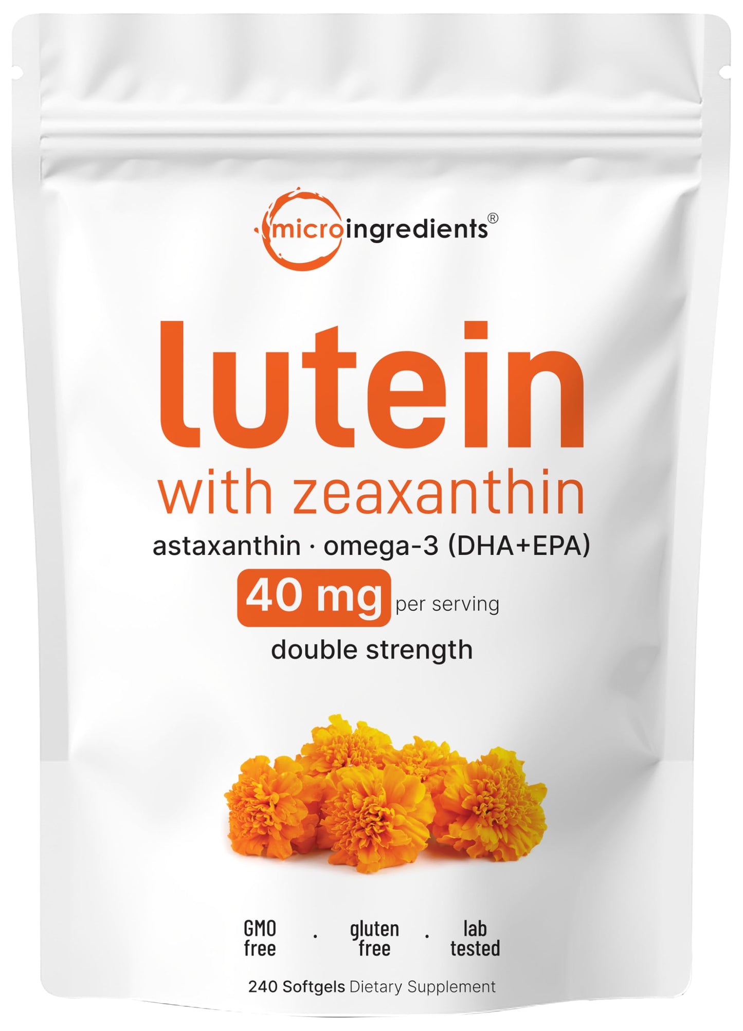 Pre-Order | Arrives in 5–10 Days – Micro Ingredients Lutein & Zeaxanthin 40mg Softgels, 240 Count, with Astaxanthin, Omega-3s, & Phospholipids | Eye + Vision Health Vitamins | Third Party Tested, Non-GMO, Gluten Free