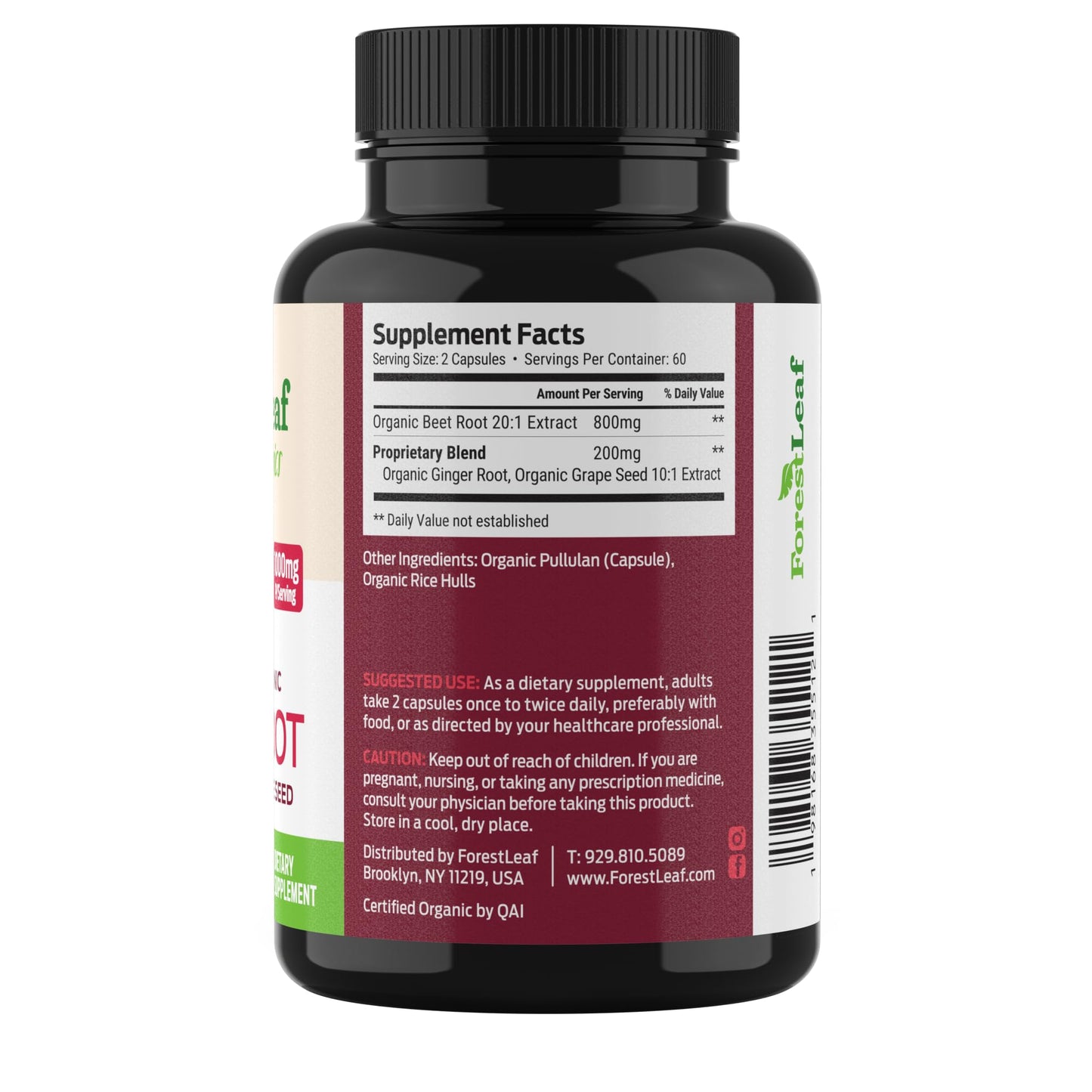 Pre-Order | Arrives in 5–10 Days – ForestLeaf Organic Beet Root Capsules - with Ginger & Grape Seed 16000mg Strength 20:1 Extract, Supports Nitric Oxide Production, Beets Supplements with Organic Non-GMO Beetroot Powder 120 Veggie Caps