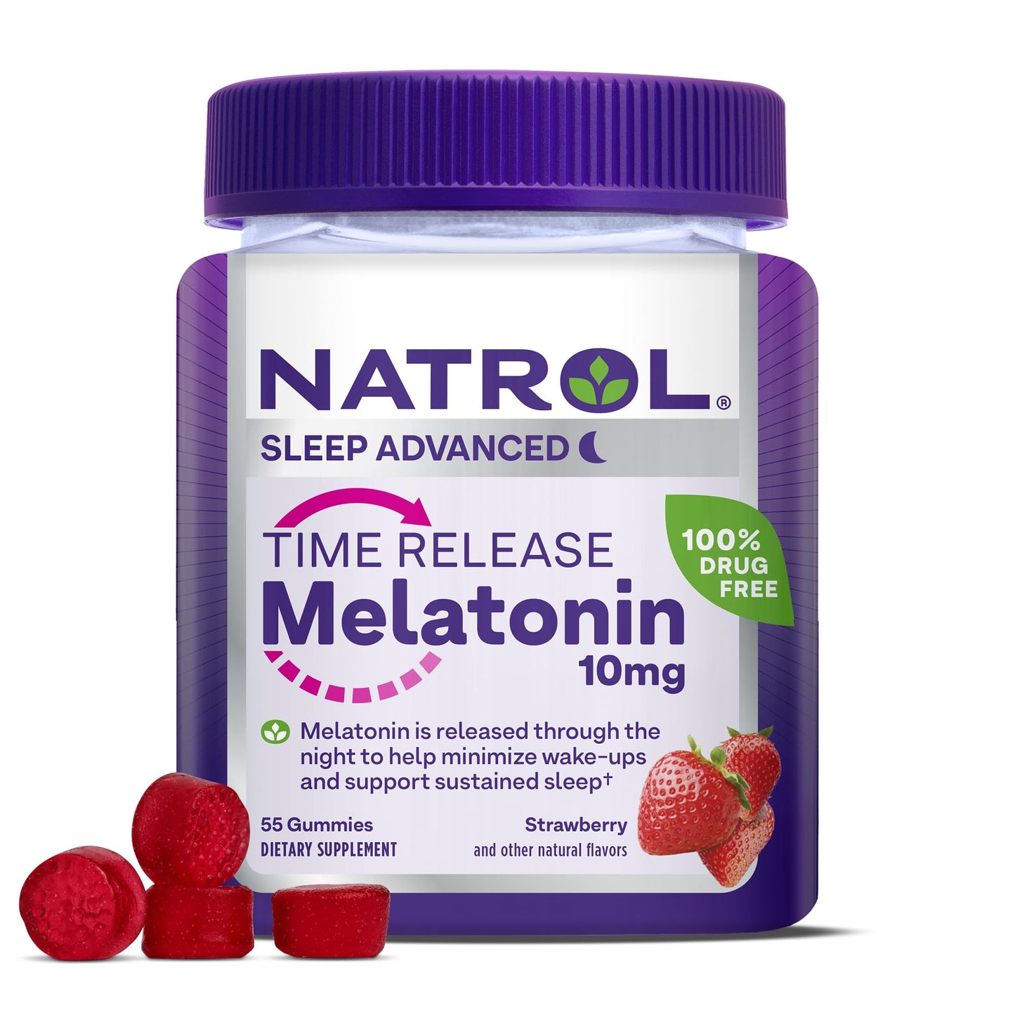 Pre-Order | Arrives in 5–10 Days – Natrol 10 mg Melatonin Gummies, Time Release Sleep Gummies for Adults, Minimize Wake Ups, Strawberry-Flavored, 55 Count, 55 Day Supply