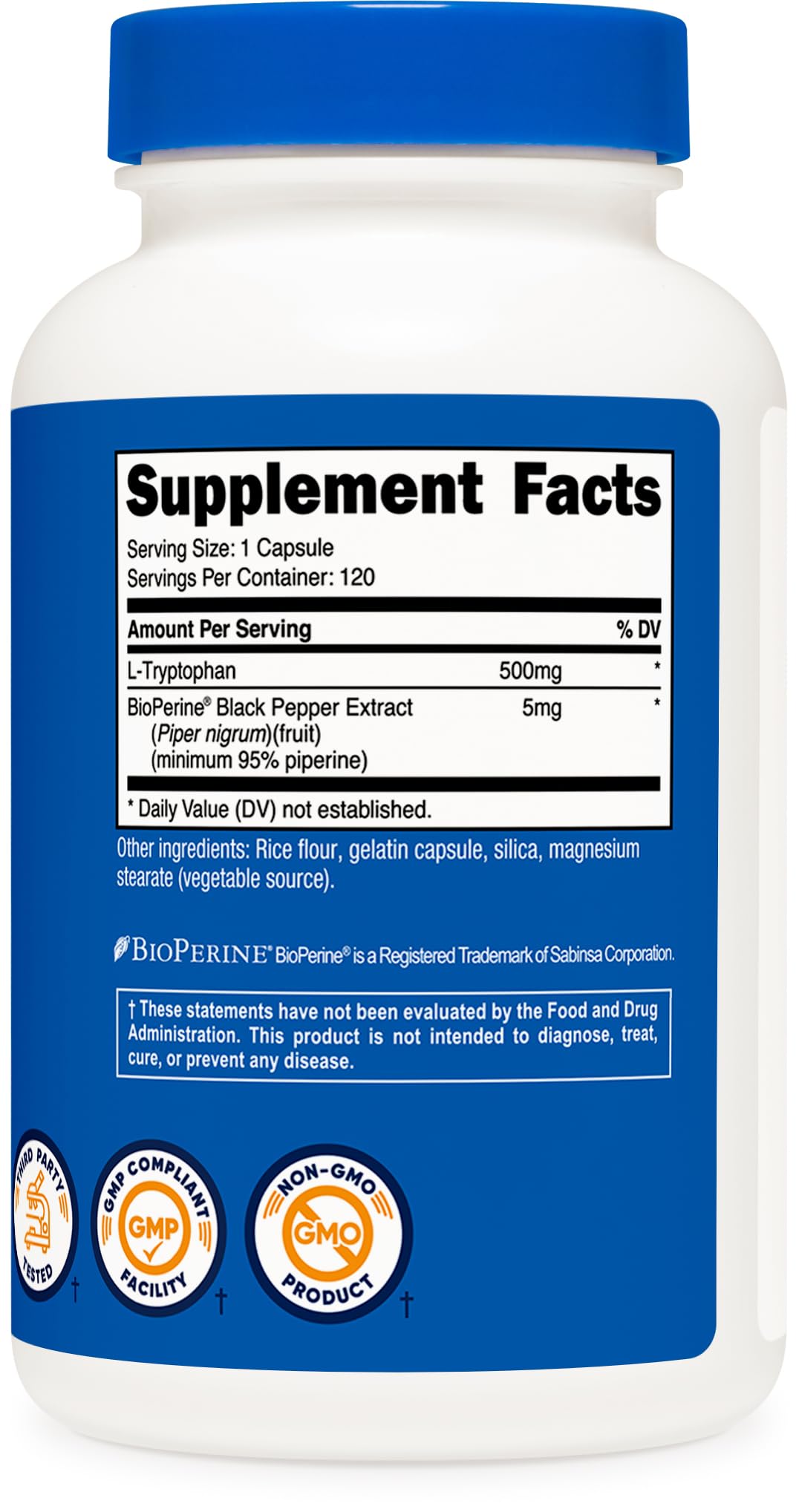 Pre-Order | Arrives in 5–10 Days – Nutricost L-Tryptophan 500mg, 120 Capsules - with BioPerine, Gluten Free, Non-GMO