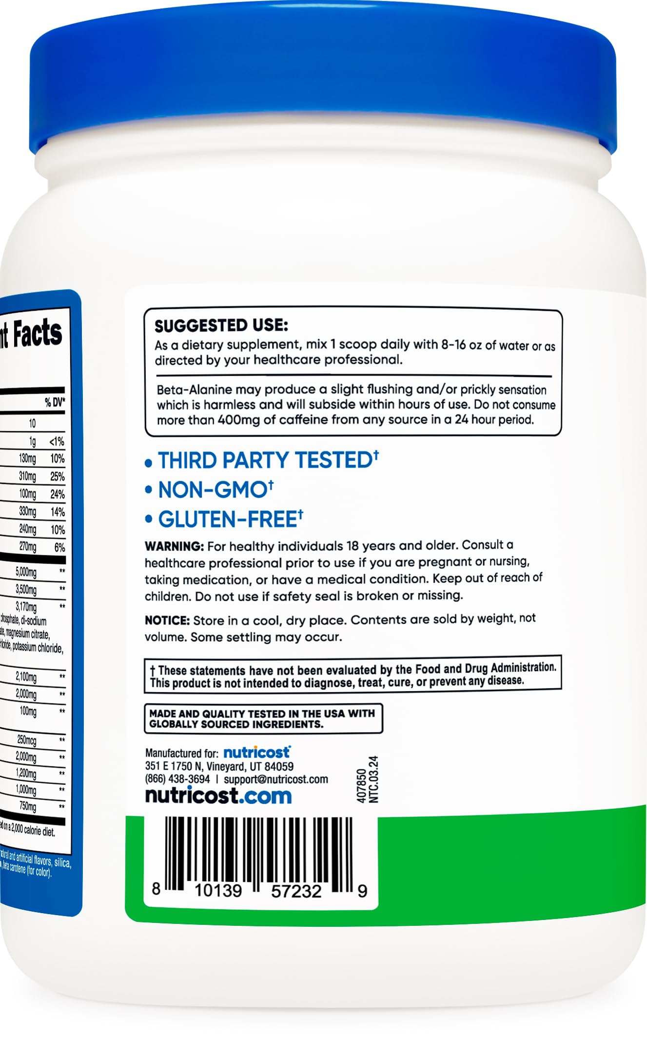 Pre-Order | Arrives in 5–10 Days – Nutricost Intra Workout Powder, 30 Servings (Green Apple) - Non-GMO, Gluten-Free Supplement