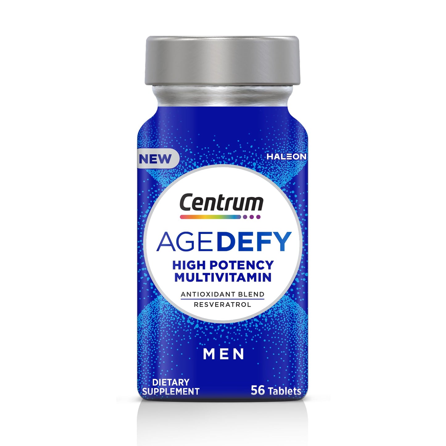 Pre-Order | Arrives in 5–10 Days – Centrum Age Defy for Men, All-in-1 High Potency Multivitamin + Healthy Aging Supplement, Multivitamin Blend with Resveratrol, and Niacin for NAD+ Level Support, Aluminium Bottle, 56 Tablets