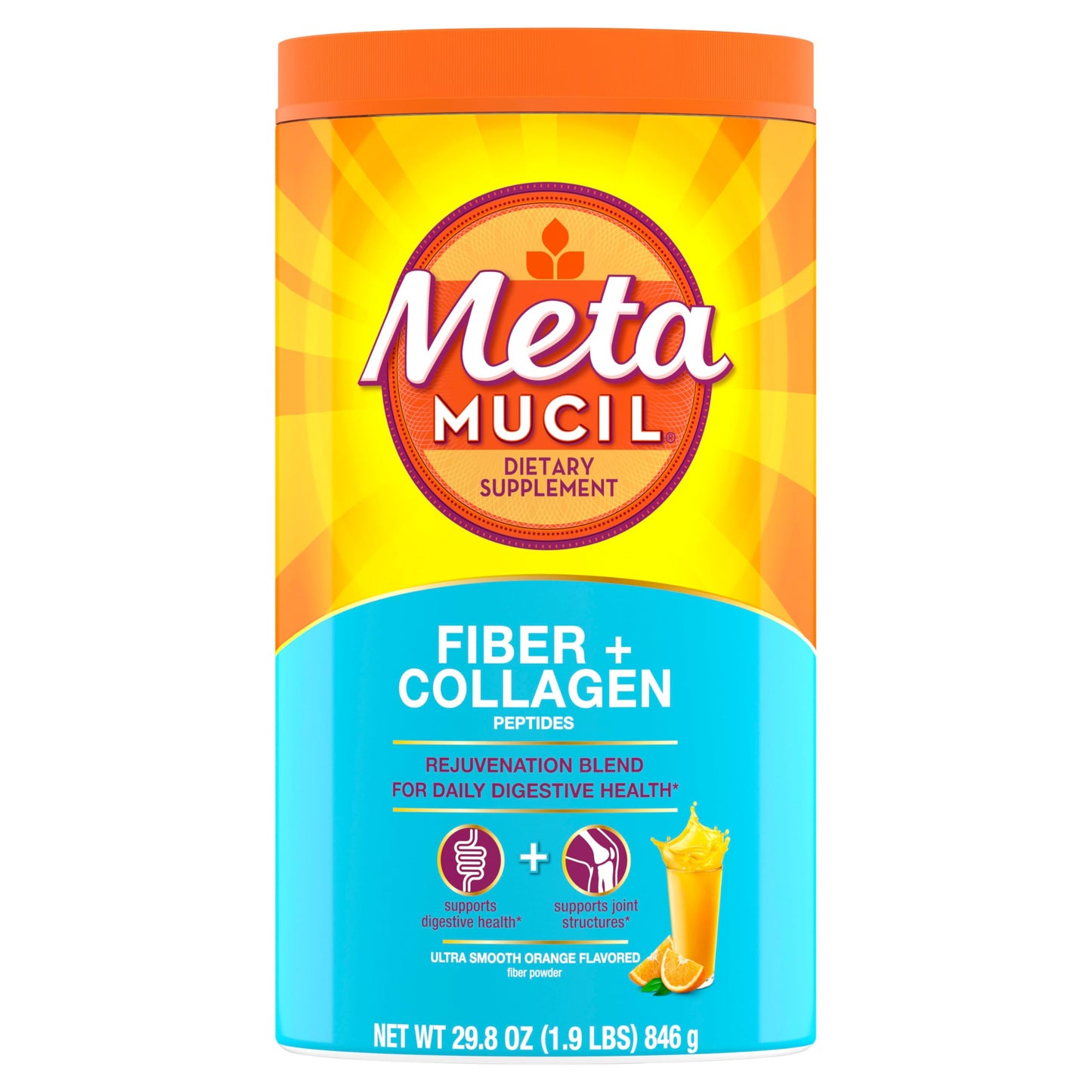 Pre-Order | Arrives in 5–10 Days – Metamucil Daily Fiber + Collagen, Psyllium Husk Powder, Plant Based, Sugar-Free with Stevia, 3-in-1 Fiber for Digestive Health, Orange Flavored, 90 Doses (29.8 OZ Fiber Powder)