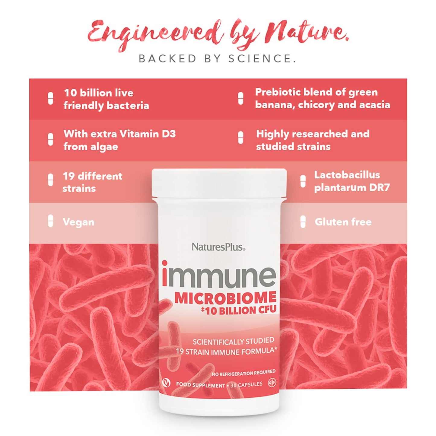 Pre-Order | Arrives in 5–10 Days – Natures Plus Immune Probiotic - 30 Capsules - 10 Billion CFU - Respiratory & Gut Health, Immune Support - with Prebiotic Fiber - Non-GMO, Vegan, Gluten Free - 30 Servings