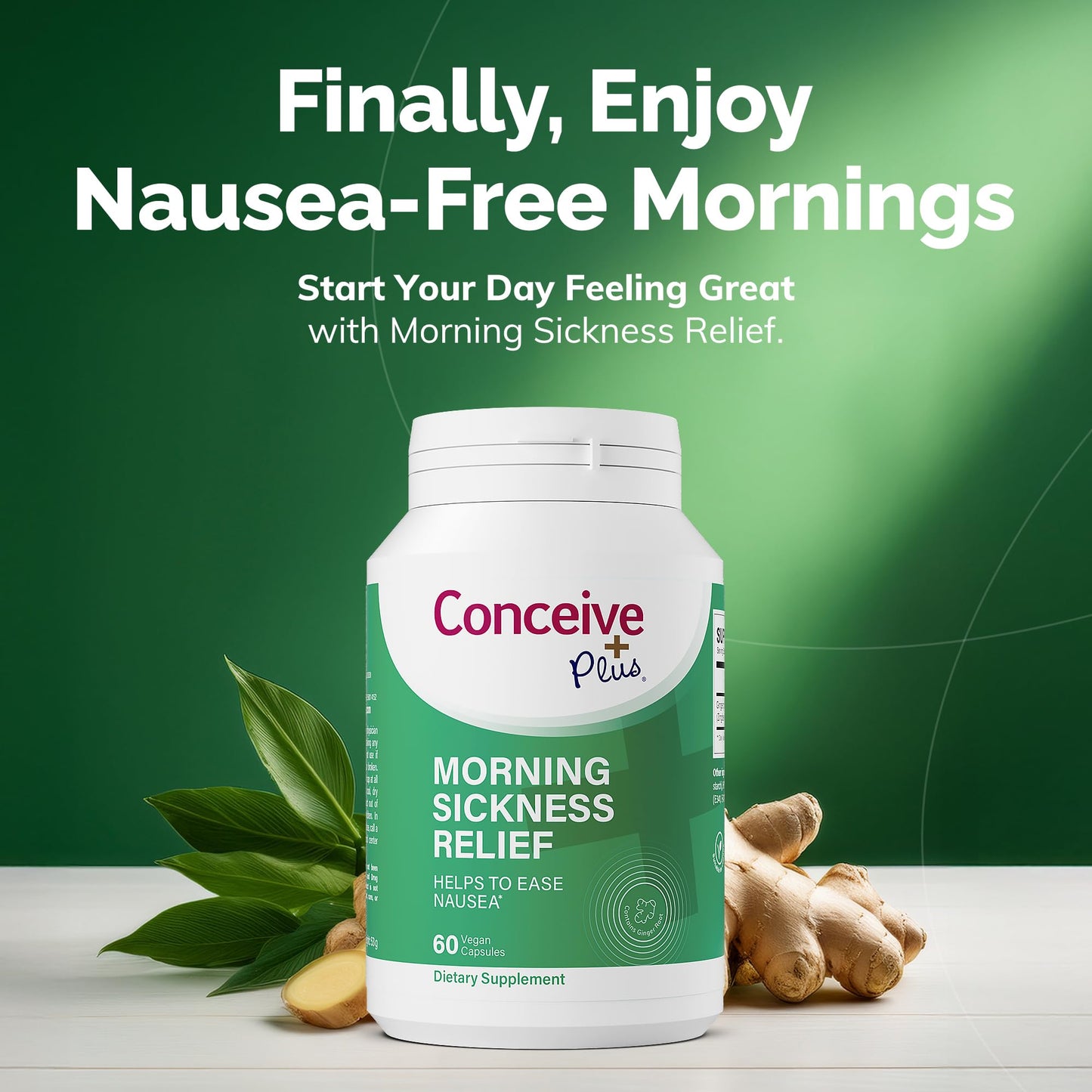 Pre-Order | Arrives in 5–10 Days – CONCEIVE PLUS Morning Sickness Relief - Pure Dried Ginger Powder - Relief from Nausea, Motion & Stomach Discomfort During Pregnancy - Essential for Expecting Moms - Non-GMO - 60 Vegan Capsules