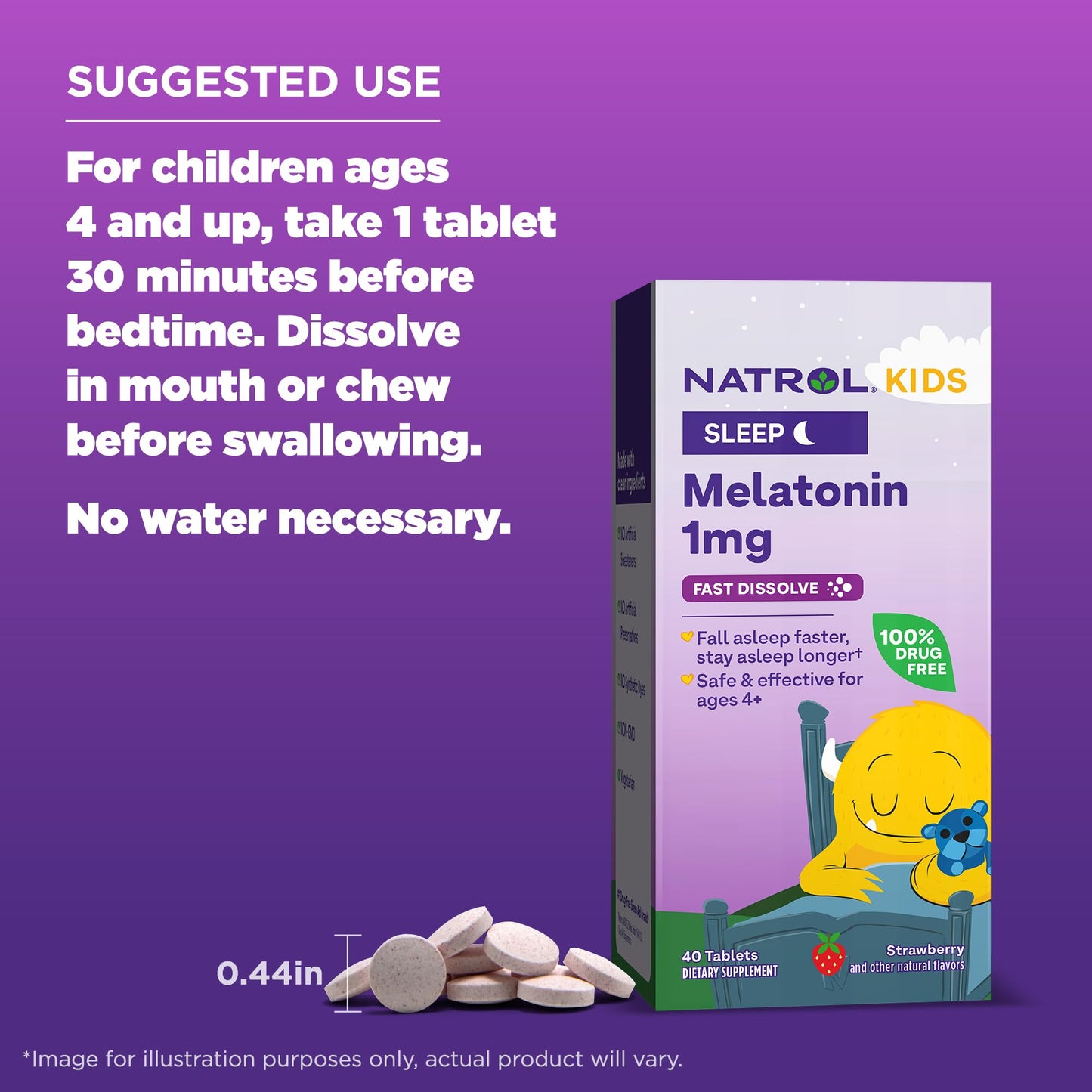 Pre-Order | Arrives in 5–10 Days – Natrol Kids Fast Dissolve Melatonin 1 mg, Dietary Supplement for Restful Sleep, Sleep Tablets for Kids, 40 Strawberry-Flavored Melatonin Tablets, 40 Day Supply