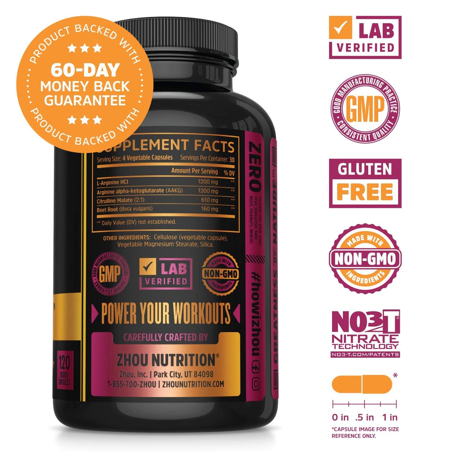 Pre-Order | Arrives in 5–10 Days – Zhou N.O. Pro - Premium Nitric Oxide Supplement for Men & Women, Heart, Muscle & Blood Support with Beet Root & L Arginine, Natural Nitric Oxide Booster - 120 Veggie Capsules