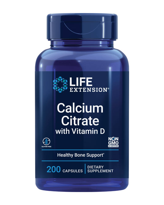 Pre-Order | Arrives in 5–10 Days – Life Extension Calcium Citrate with Vitamin D, Super-absorbable Calcium to Support Optimal Bone Health, Gluten-Free, Non-GMO, 200 Capsules