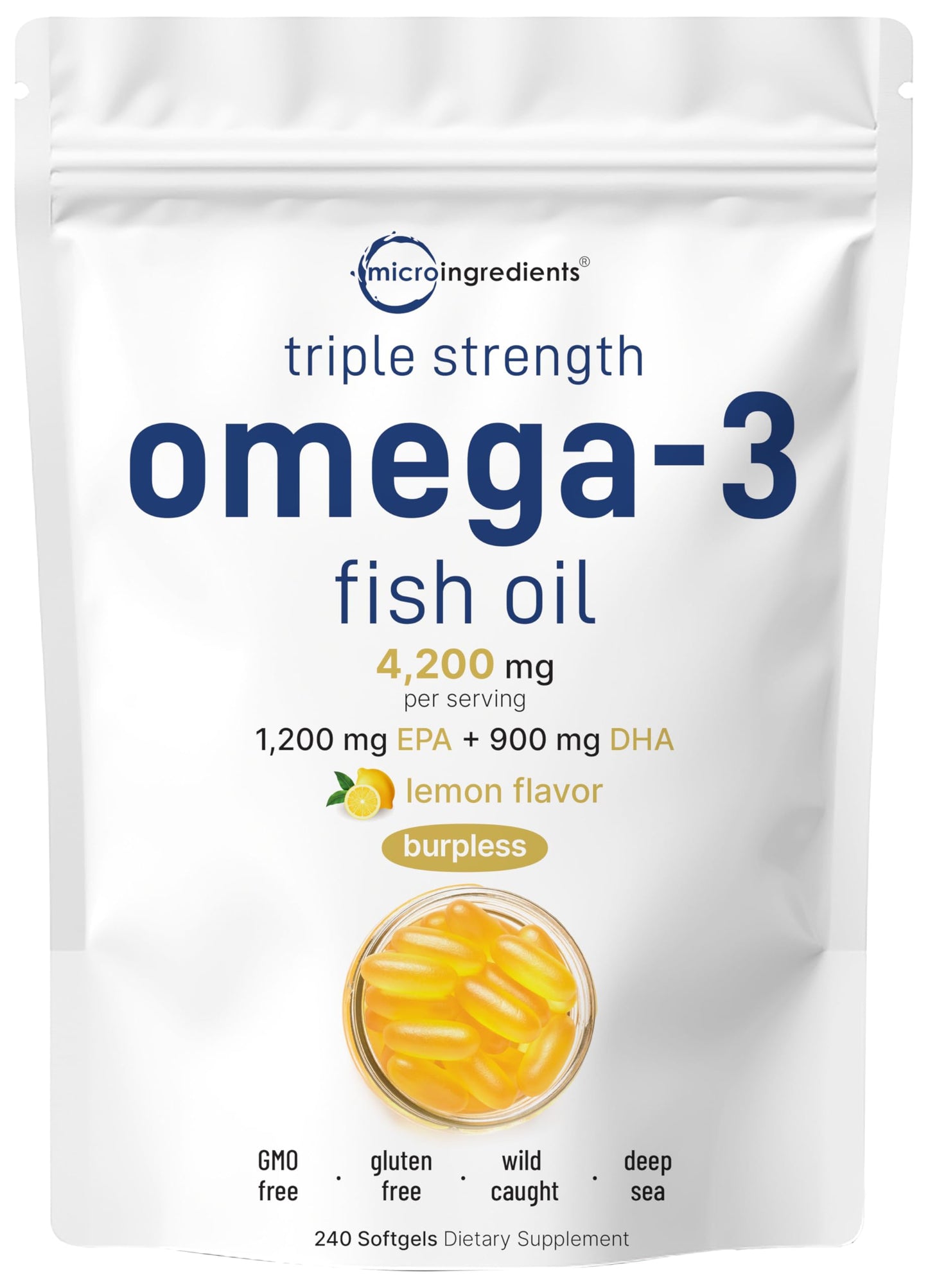 Pre-Order | Arrives in 5–10 Days – Triple Strength Omega 3 Fish Oil Supplements 4200mg Per Serving, 240 Softgels – Lemon Flavored – Burpless (Enteric-Coated) | EPA 1200mg + DHA 900mg | Deep Sea Fish, Wild Caught from Norwegian Waters