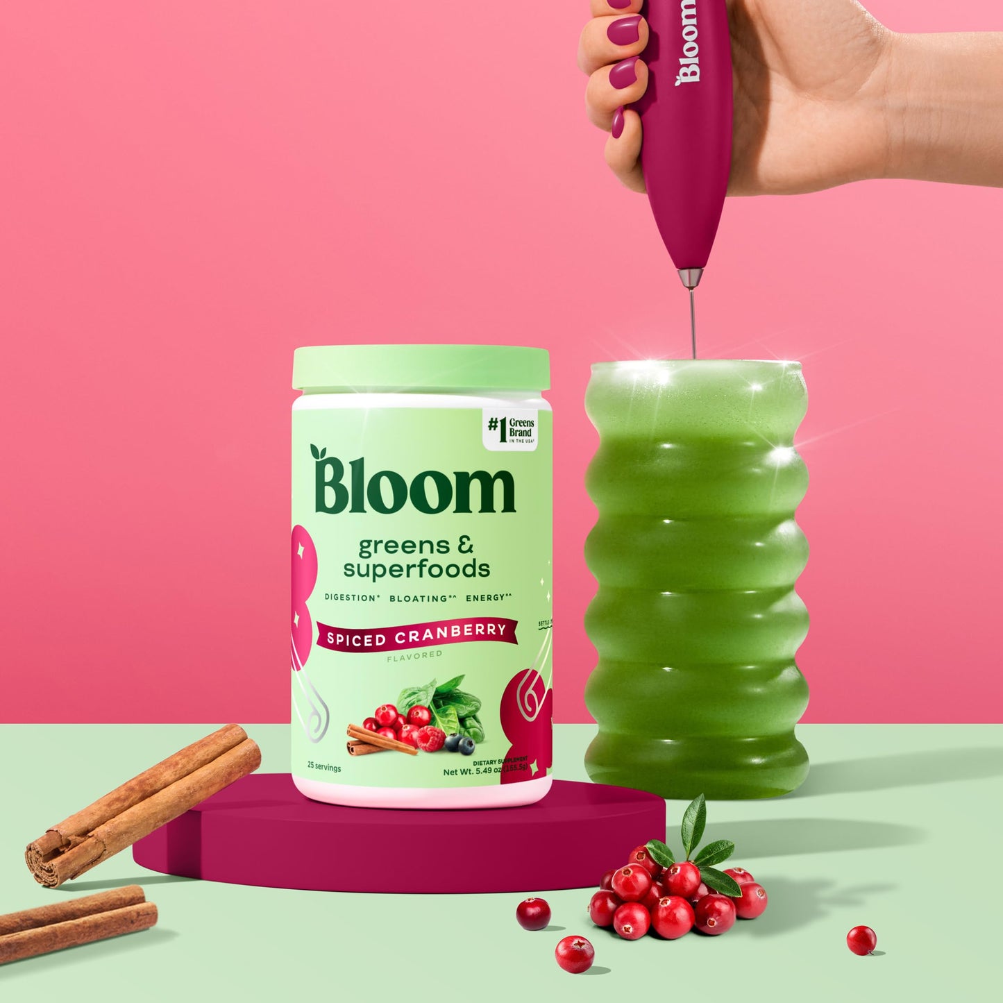 Pre-Order | Arrives in 5–10 Days –
Bloom Nutrition Superfood Greens Powder, Digestive Enzymes with Probiotics and Prebiotics, Gut Health, Bloating Relief for Women, Chlorella, Green Juice Mix with Beet Root, 25 SVG, Spiced Cranberry