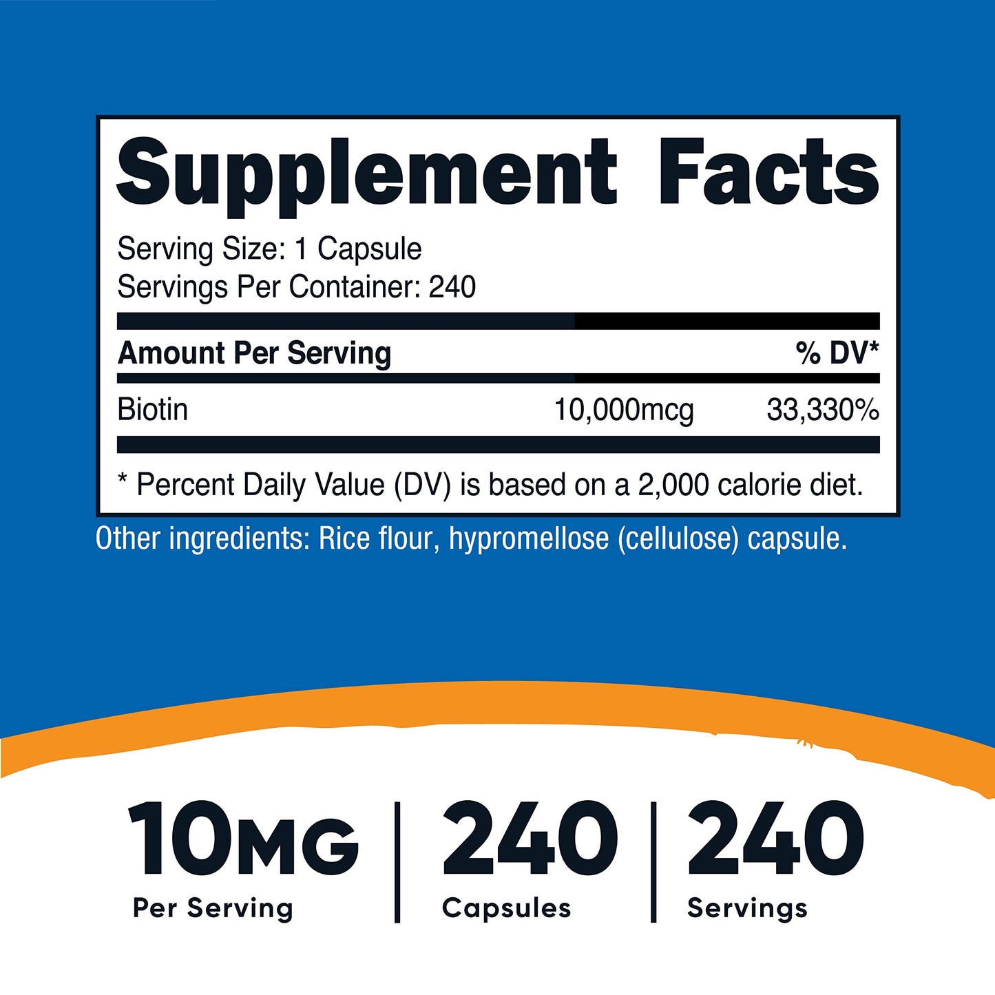 Pre-Order | Arrives in 5–10 Days – Nutricost Biotin (Vitamin B7) 10,000mcg (10mg), 240 Caps (2 Bottles) - Non-GMO, Gluten Free
