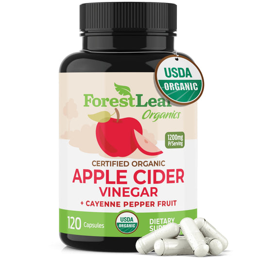 Pre-Order | Arrives in 5–10 Days – ForestLeaf Organic Apple Cider Vinegar Capsules 1200mg | USDA Organic Apple Cider Vinegar Pills w Cayenne Pepper & Ginger Root | Supports Metabolism, Detox, Digestion, Gut Health | 120 ACV Capsules