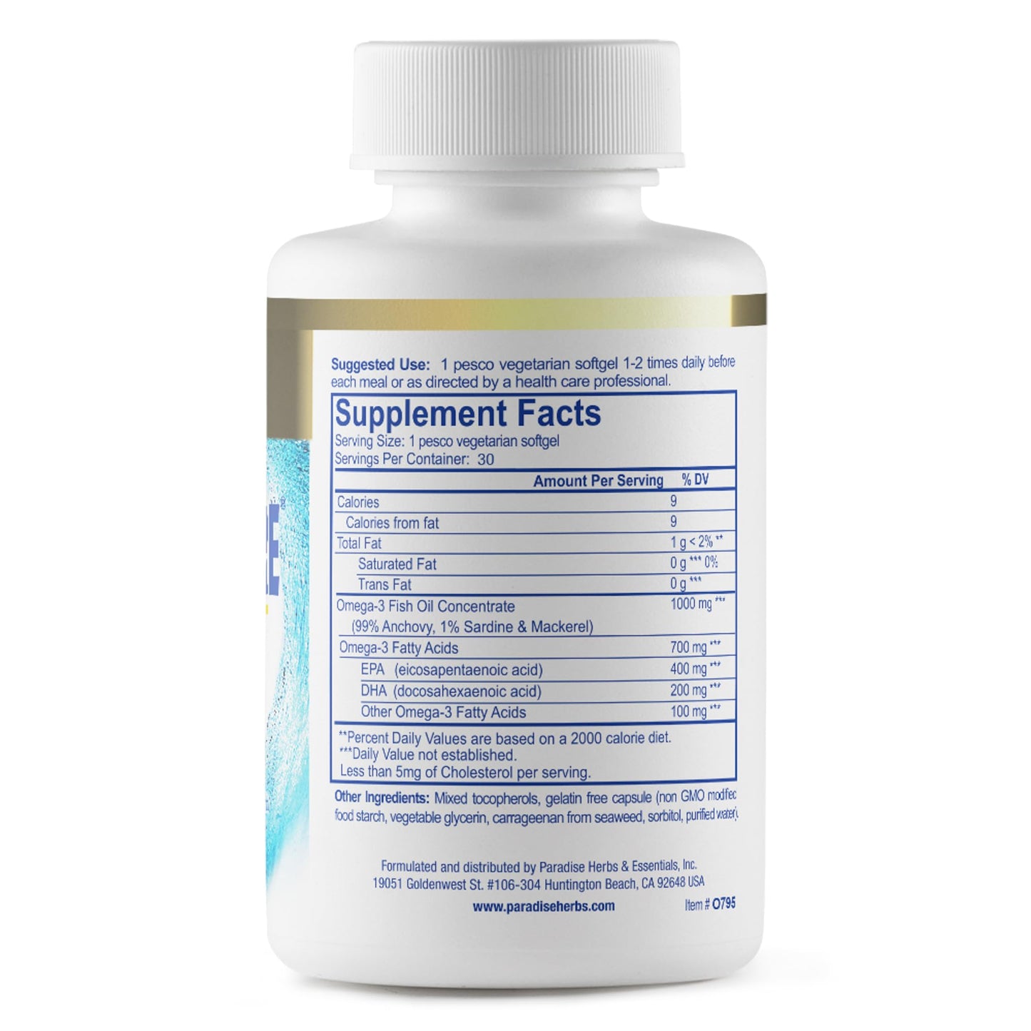 Pre-Order | Arrives in 5–10 Days – Paradise Herbs Omega-Sure, Omega-3 Concentrate, Premium Fish Oil, DHA, EPA, Vegan, Non GMO, Gluten Free, 30 Count Vegetarian Softgels