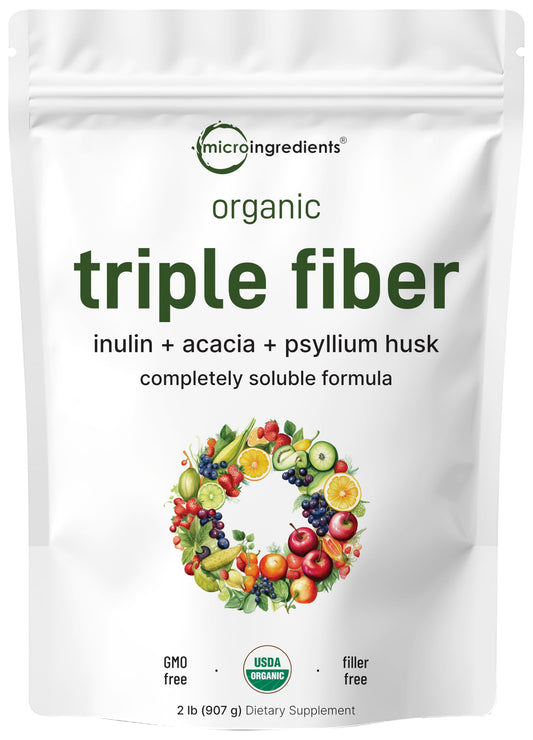Pre-Order | Arrives in 5–10 Days – Organic Fiber Supplement (Inulin, Acacia, Psyllium Husk), 2 Pounds, 3-in-1 Formula, Daily Soluble Fiber, Unflavored, Prebiotics Supplement for Digestive Health, Hunger Control, Vegan