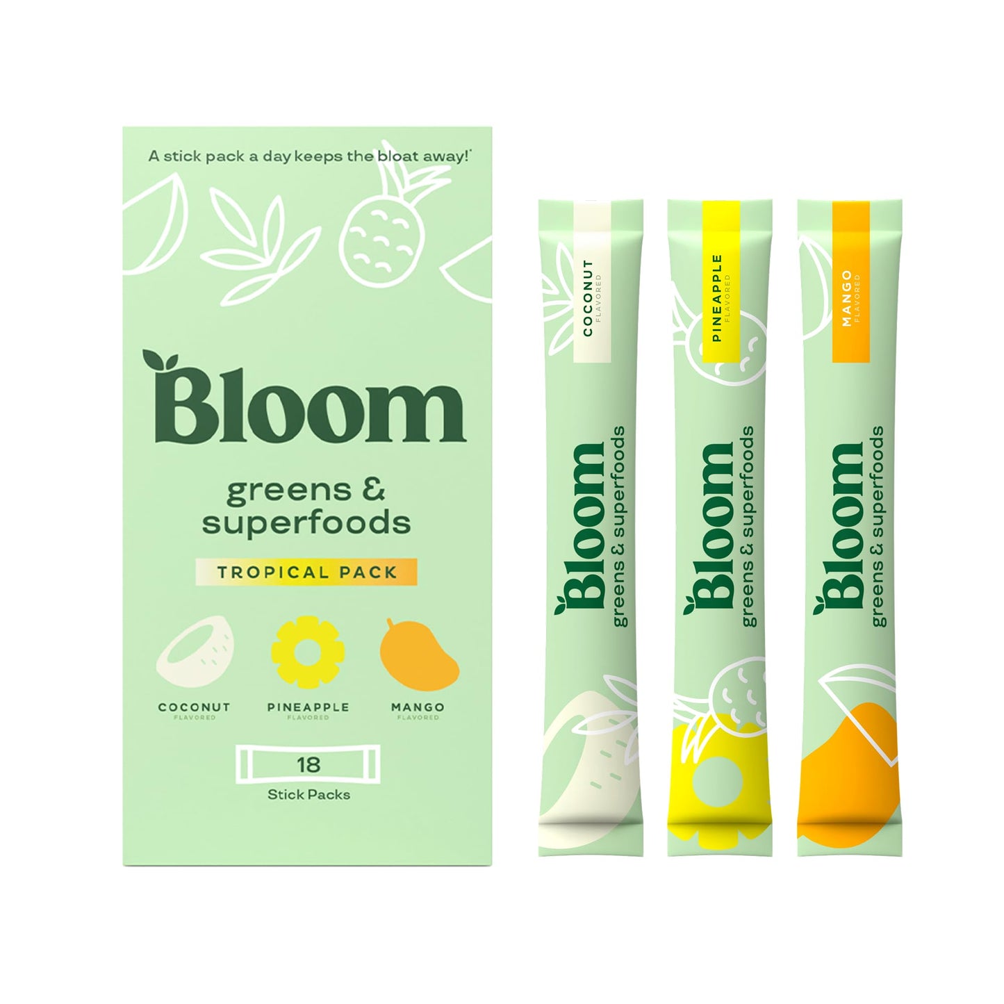 Pre-Order | Arrives in 5–10 Days –
Bloom Nutrition Superfood Greens Powder Stick Packs, Digestive Enzymes with Probiotics and Prebiotics, Gut Health, Bloating Relief for Women, Chlorella, Green Juice Mix, 18 SVG, Tropical Variety