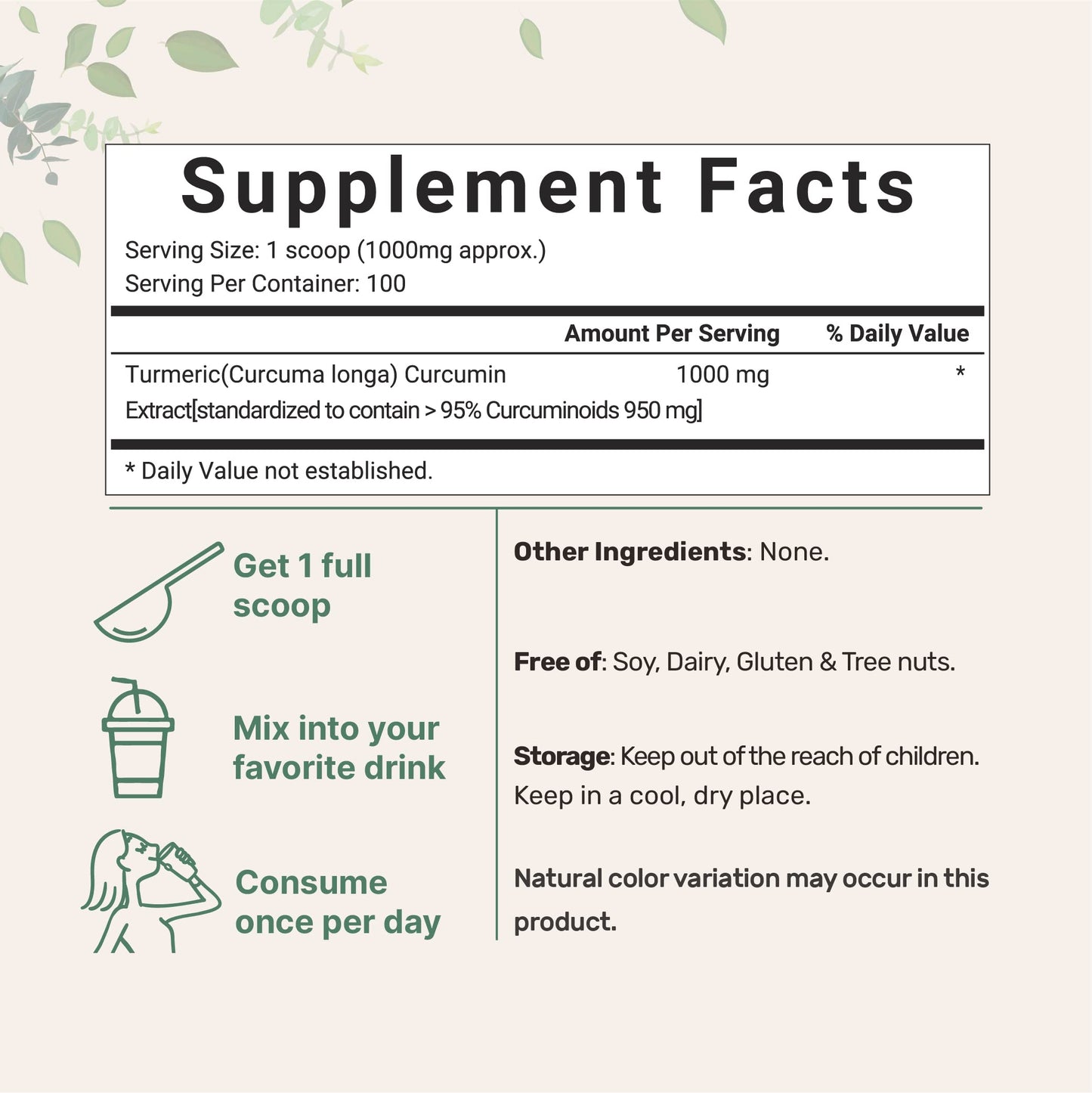 Pre-Order | Arrives in 5–10 Days – Turmeric Extract 95% Curcuminoids (Natural Turmeric Extract and Turmeric Supplements), 100 Grams, Rich in Antioxidants for Joint & Immune Support, No GMOs, Vegan Friendly, India Origin