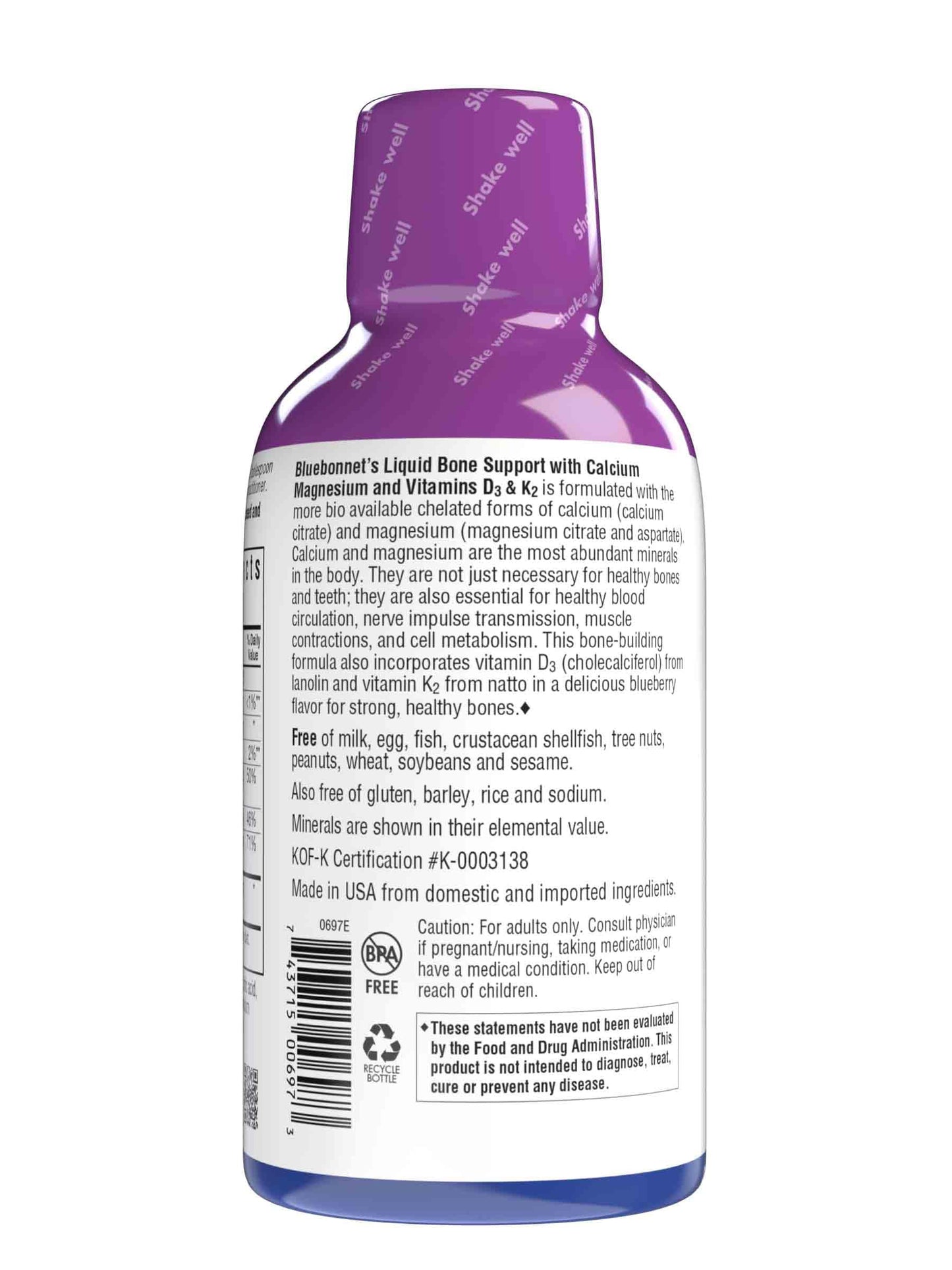 Pre-Order | Arrives in 5–10 Days – Bluebonnet Nutrition Liquid Bone Support Calcium Citrate, Magnesium Citrate, Vitamin D3, K2, for Bone Health, Non GMO, Gluten Free, Soy free, milk free, kosher, 32 Servings, Blueberry Flavor, 16 Fl Oz (Pack of 1)