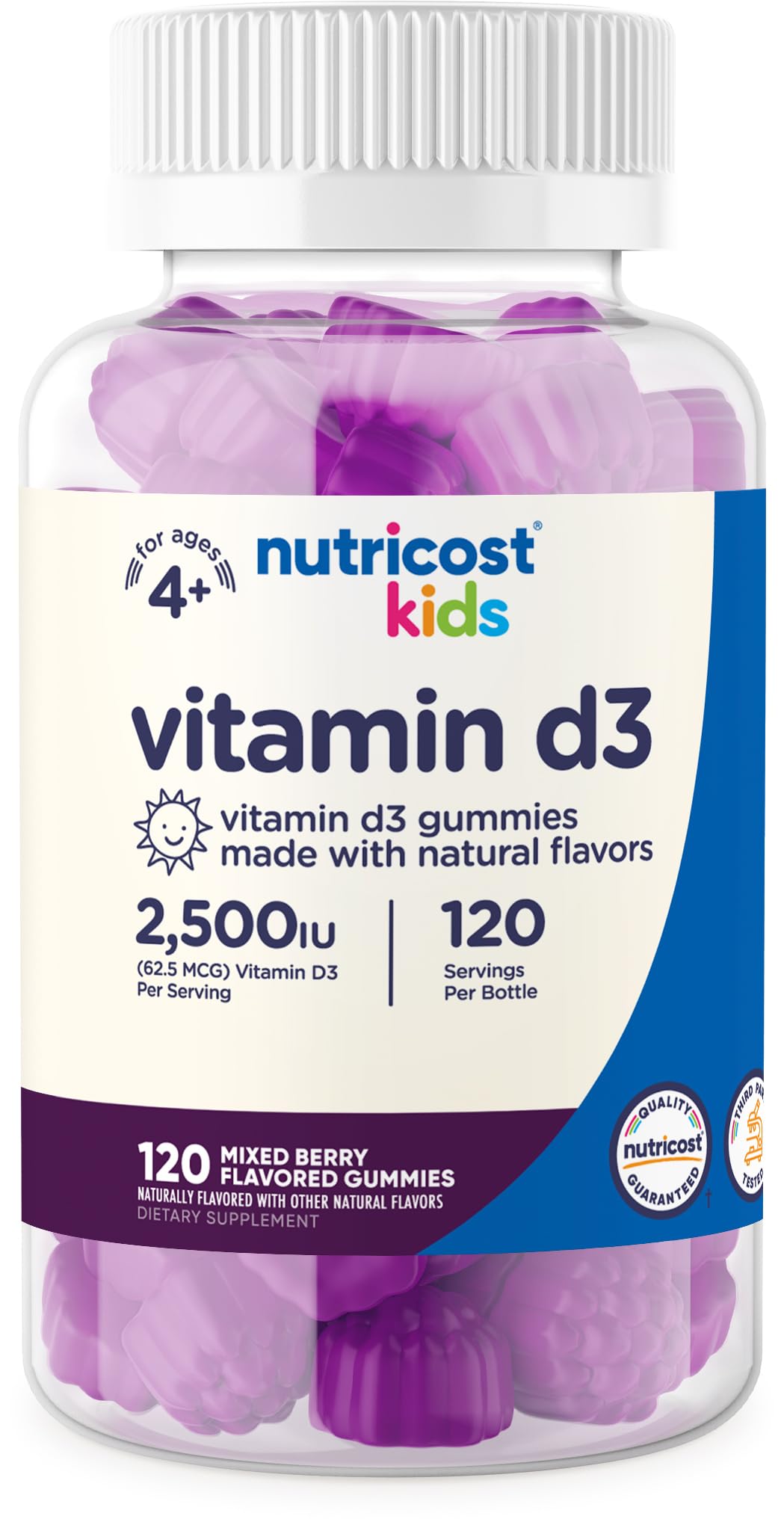 Pre-Order | Arrives in 5–10 Days – 
Nutricost Kids Vitamin D3 Gummies 2,500 IU (62.5mcg), 120 Gummies - Mixed Berry Flavored