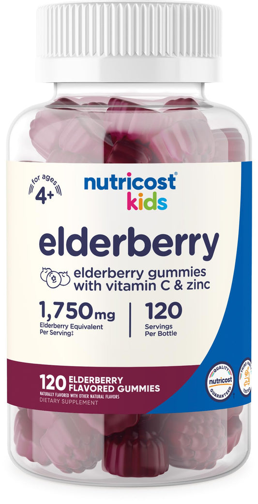Pre-Order | Arrives in 5–10 Days – Nutricost Kids Elderberry Gummies (50mg) with Zinc & Vitamin C 120 Gummies - Gluten Free, No Corn Syrup
