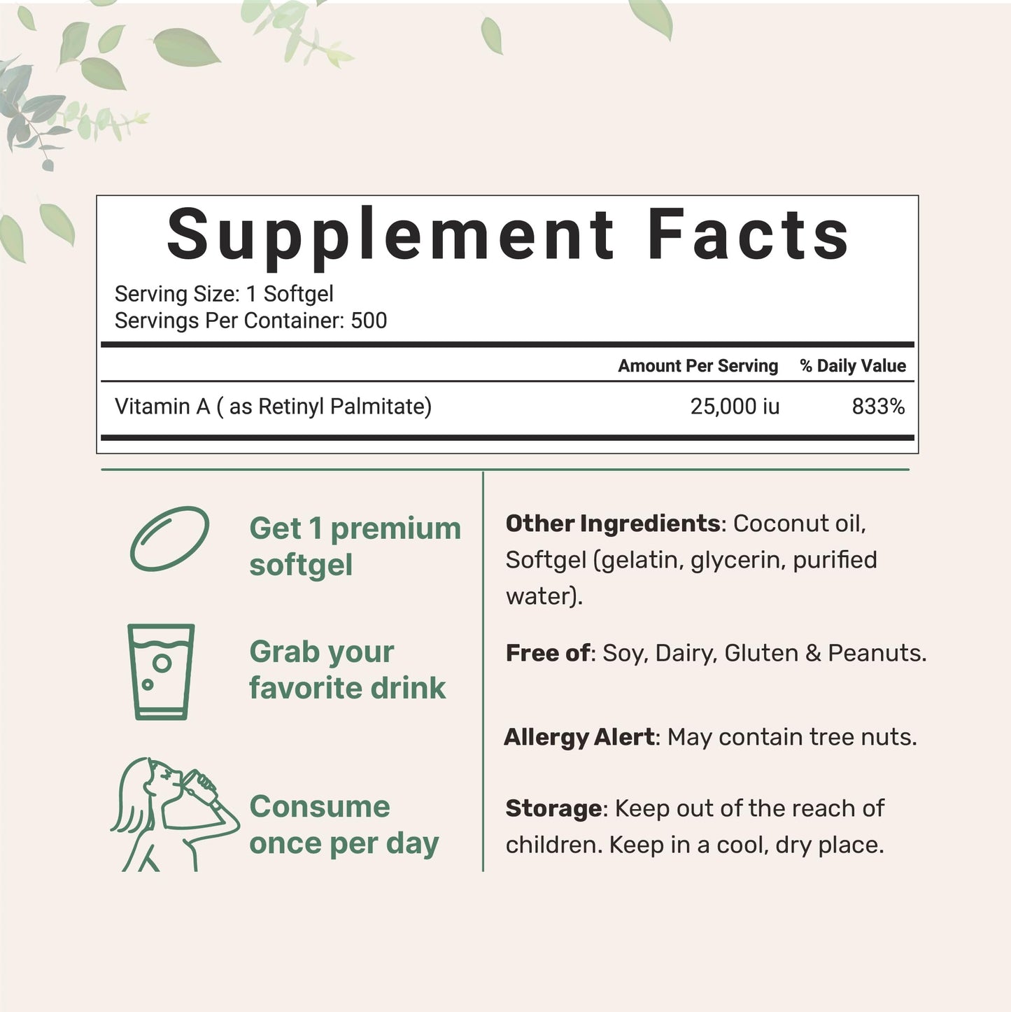 Pre-Order | Arrives in 5–10 Days – Micro Ingredients Maximum Strength Vitamin A 25000 IU | 500 Softgels with Coconut Oil for Better Absorption | Essential Vitamins for Vision, Growth, & Reproduction | Non-GMO, Easy to Swallow