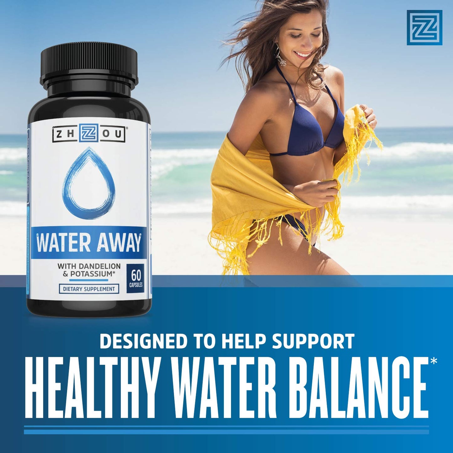 Pre-Order | Arrives in 5–10 Days – Zhou Water Away Herbal Formula for Healthy Fluid Balance | with Dandelion, Potassium, Green Tea & More | 60 Capsules