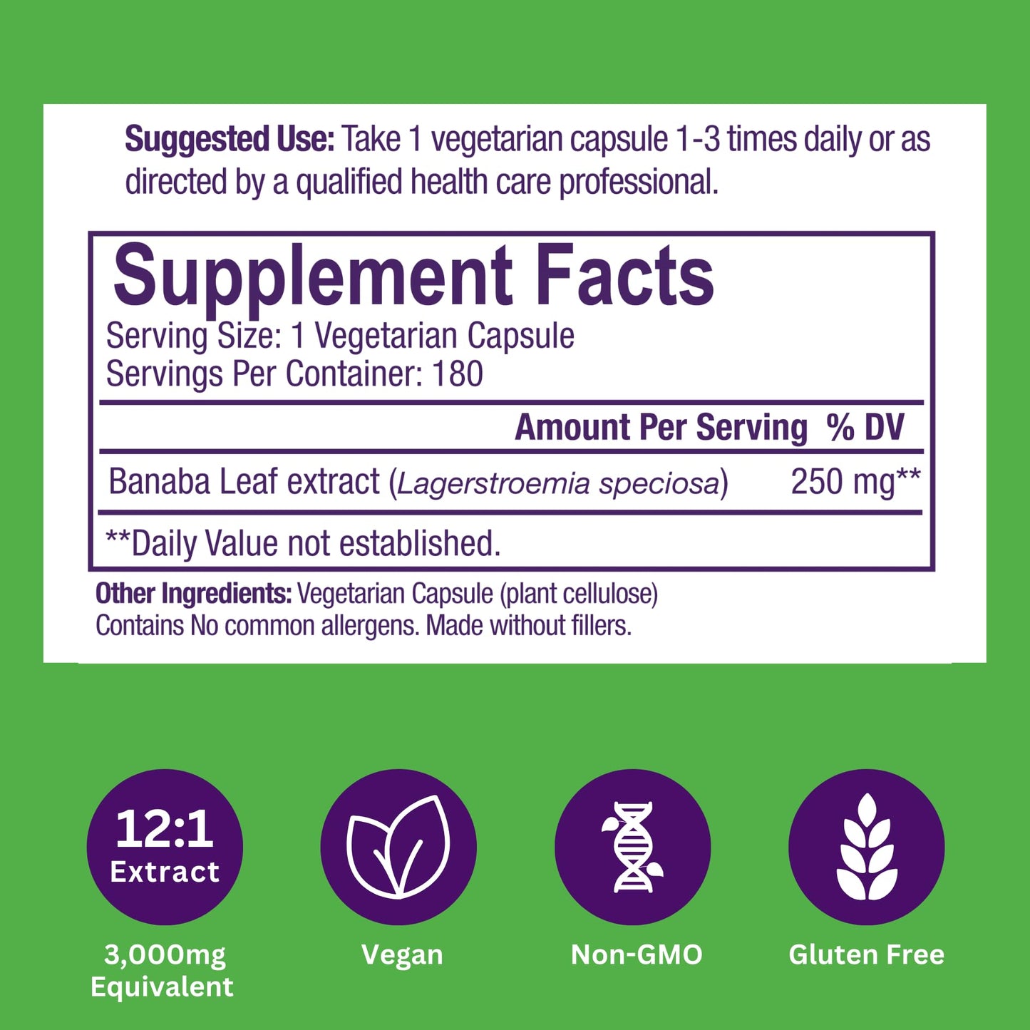 Pre-Order | Arrives in 5–10 Days – Paradise Herbs, Banaba Leaf, 12:1 Concentrated Extract, 250 mg, Vegan, Gluten-Free, Non-GMO, 180 Capsules