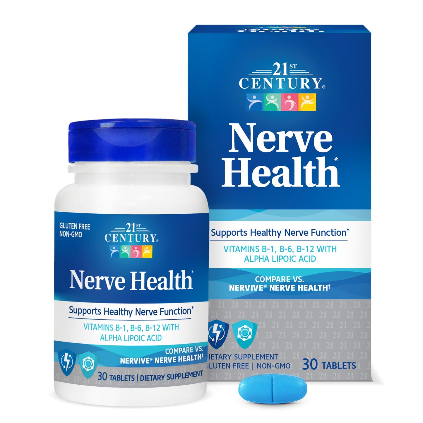 Pre-Order | Arrives in 5–10 Days – 21st Century Nerve Health Tablets (30 Count), Alpha Lipoic Acid 300mg, B1, B6, & B12 Vitamins for Nerve Function Support, Antioxidant ALA Supplement, Gluten Free. Non-GMO, & Vegan