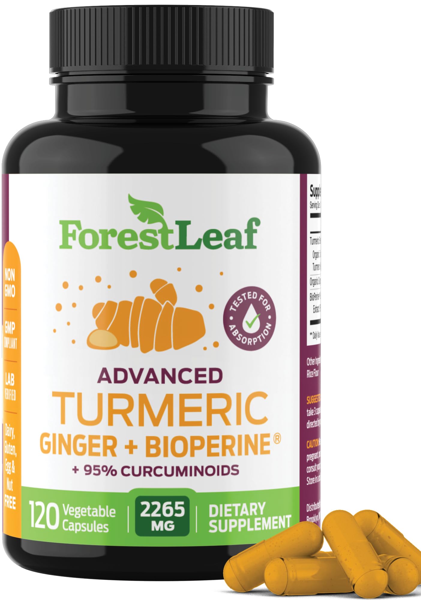 Pre-Order | Arrives in 5–10 Days – Organic Turmeric Supplement Extra Strength 2265mg - Turmeric Curcumin Supplement w/BioPerine Black Pepper - Tumeric and Ginger Supplements, 95% Curcuminoids, Supports Immune & Joint Health, 120 Caps