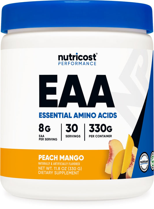 Pre-Order | Arrives in 5–10 Days – Nutricost EAA Powder 30 Servings (Peach Mango) - Essential Amino Acids - Non-GMO, Gluten Free, Vegetarian Friendly