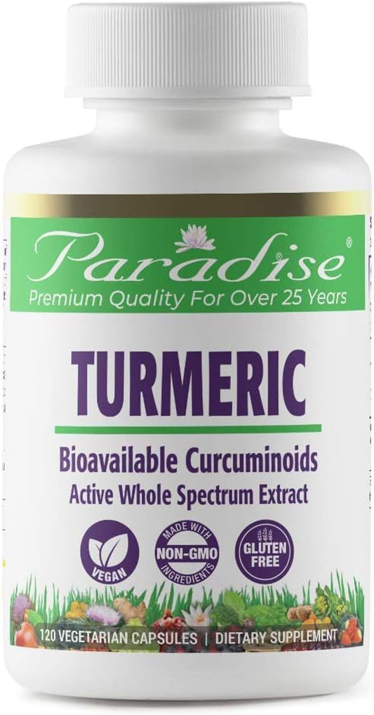 Pre-Order | Arrives in 5–10 Days – Paradise Organic Turmeric Rhizome Extract, Active Whole Spectrum Extract, Super Potent, Ultra Pure, Vegan, Non-GMO, Gluten Free, 120 Vegetarian Capsules