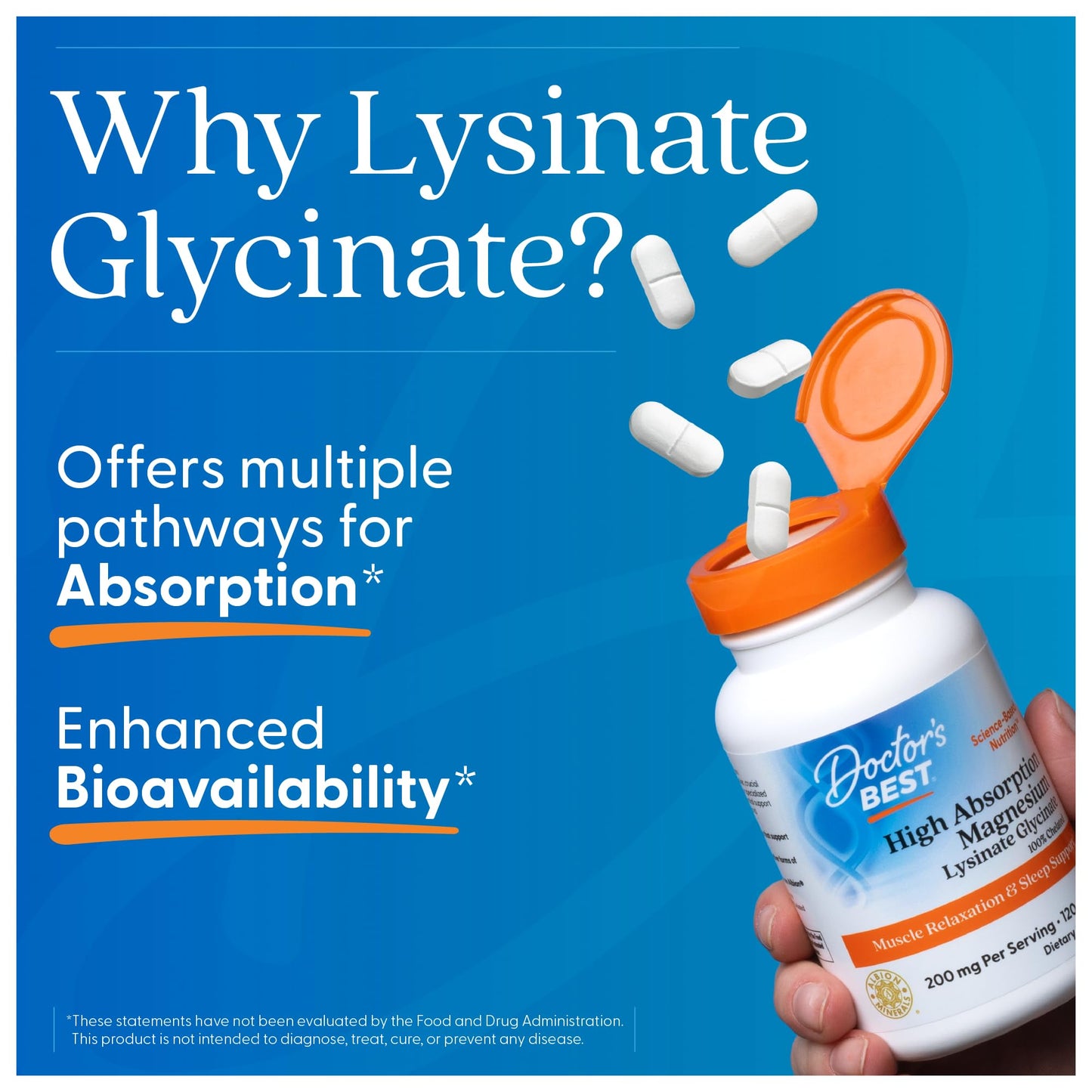 Pre-Order | Arrives in 5–10 Days – Doctor's Best High Absorption Magnesium Glycinate Lysinate, 100% Chelated, Non-GMO, Vegan, Gluten & Soy Free, 200 mg, 240 Count