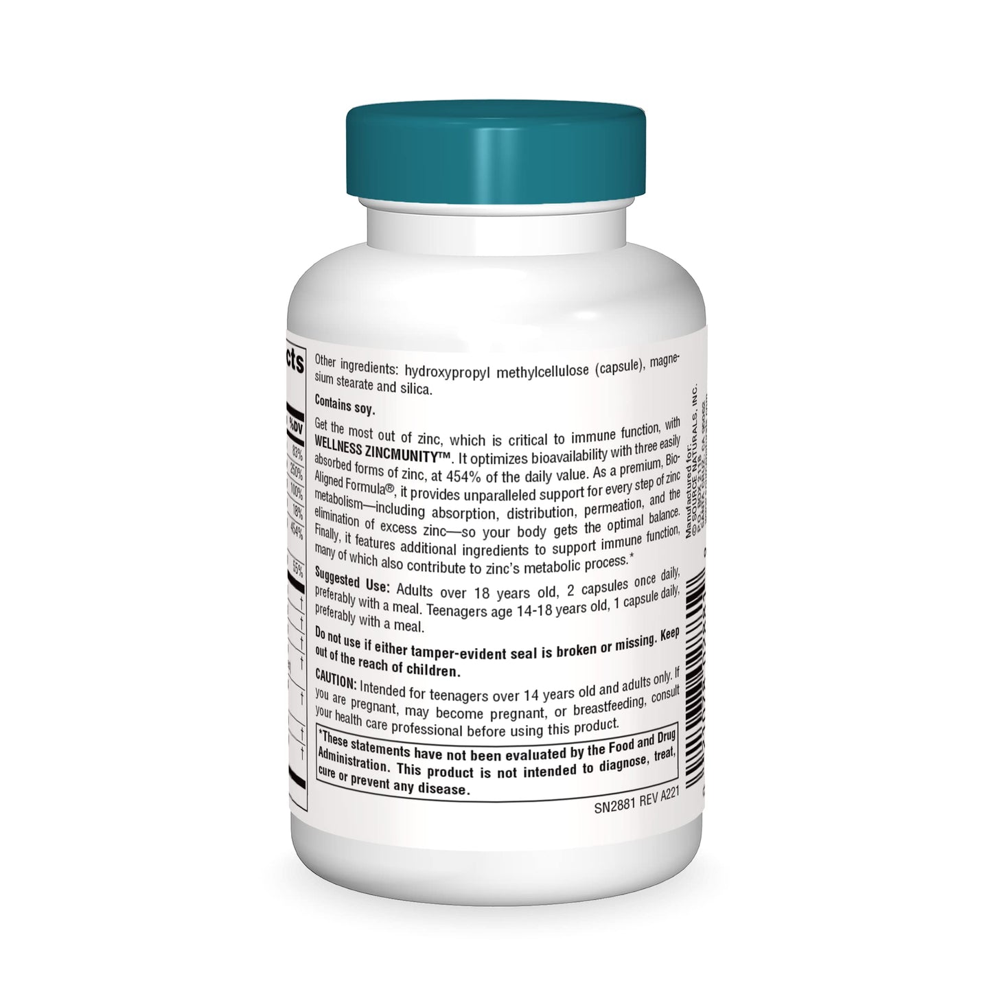 Pre-Order | Arrives in 5–10 Days – Source Naturals Wellness ZincMunity, Supports Zinc Absorption, Metabolism and Utilization for Immune Heath*, 50 mg Zinc - 60 Vegetarian Capsules