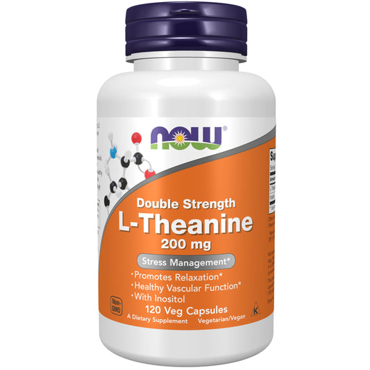 Pre-Order | Arrives in 5–10 Days – NOW Foods Supplements, L-Theanine 200 mg with Inositol, Stress Management*, 120 Veg Capsules