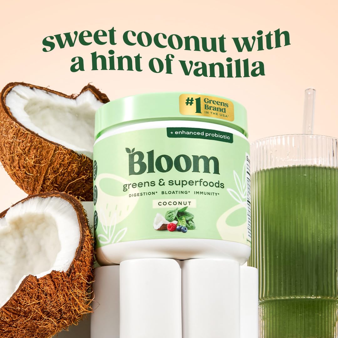 Pre-Order | Arrives in 5–10 Days –
Bloom Nutrition Superfood Greens Powder, Digestive Enzymes with Probiotics and Prebiotics, Gut Health, Bloating Relief for Women, Chlorella, Green Juice Mix with Beet Root Powder, 30 SVG, Coconut