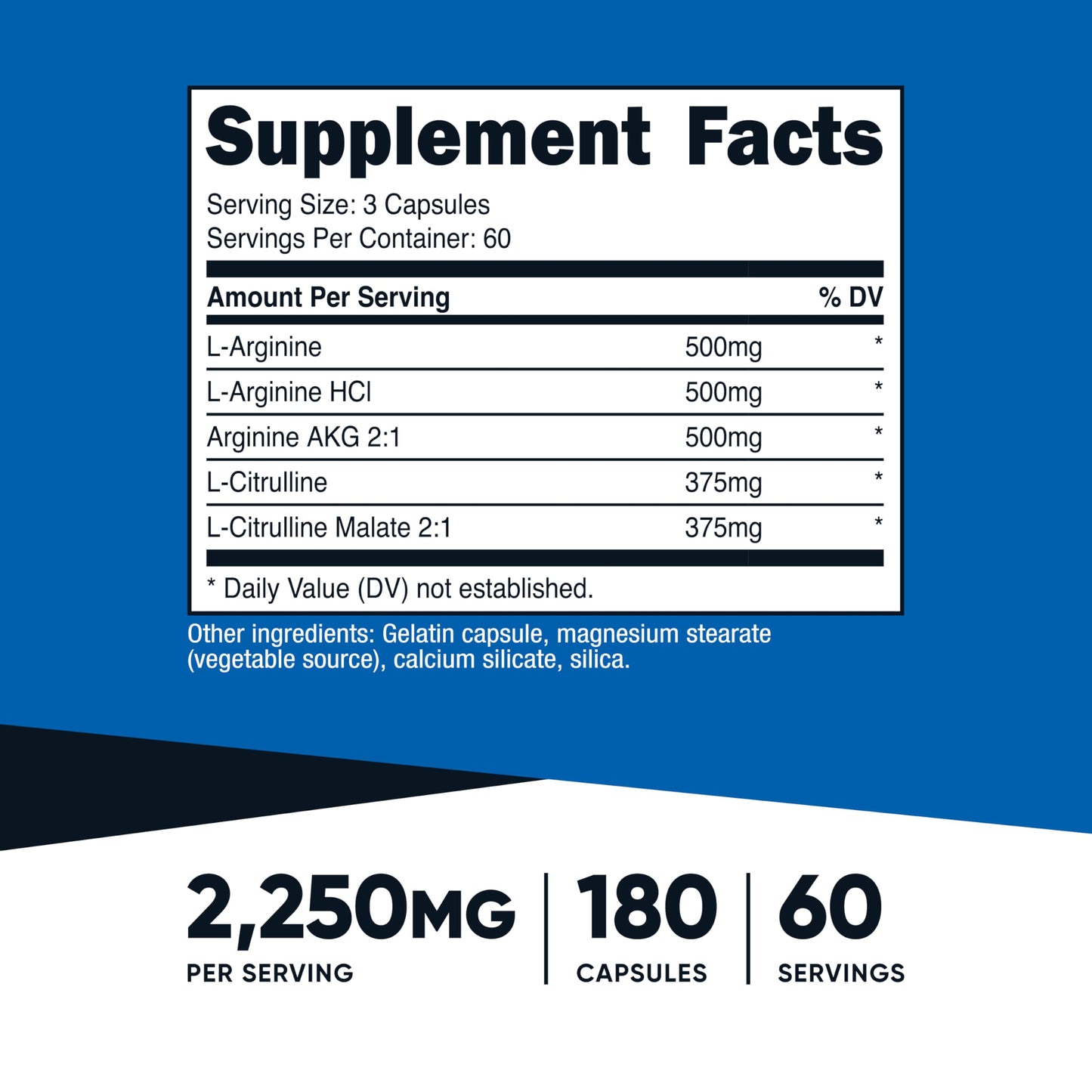 Pre-Order | Arrives in 5–10 Days – Nutricost Nitric Oxide Booster 2250mg, 180 Capsules - 750mg Per Casule, 60 Servings - Gluten Free and Non-GMO